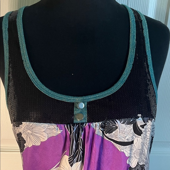 Custo Premium Purple Black Owl Silk Blend Sequined Tank Top Size 2 - Picture 5 of 8